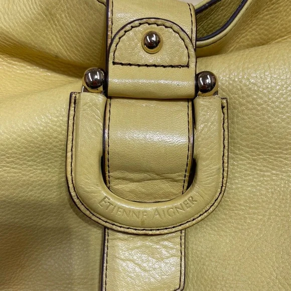 ETIENNE AIGNER Woman’s Leather Yellow Shoulder Bag With Gold Hardware - Picture 8 of 16